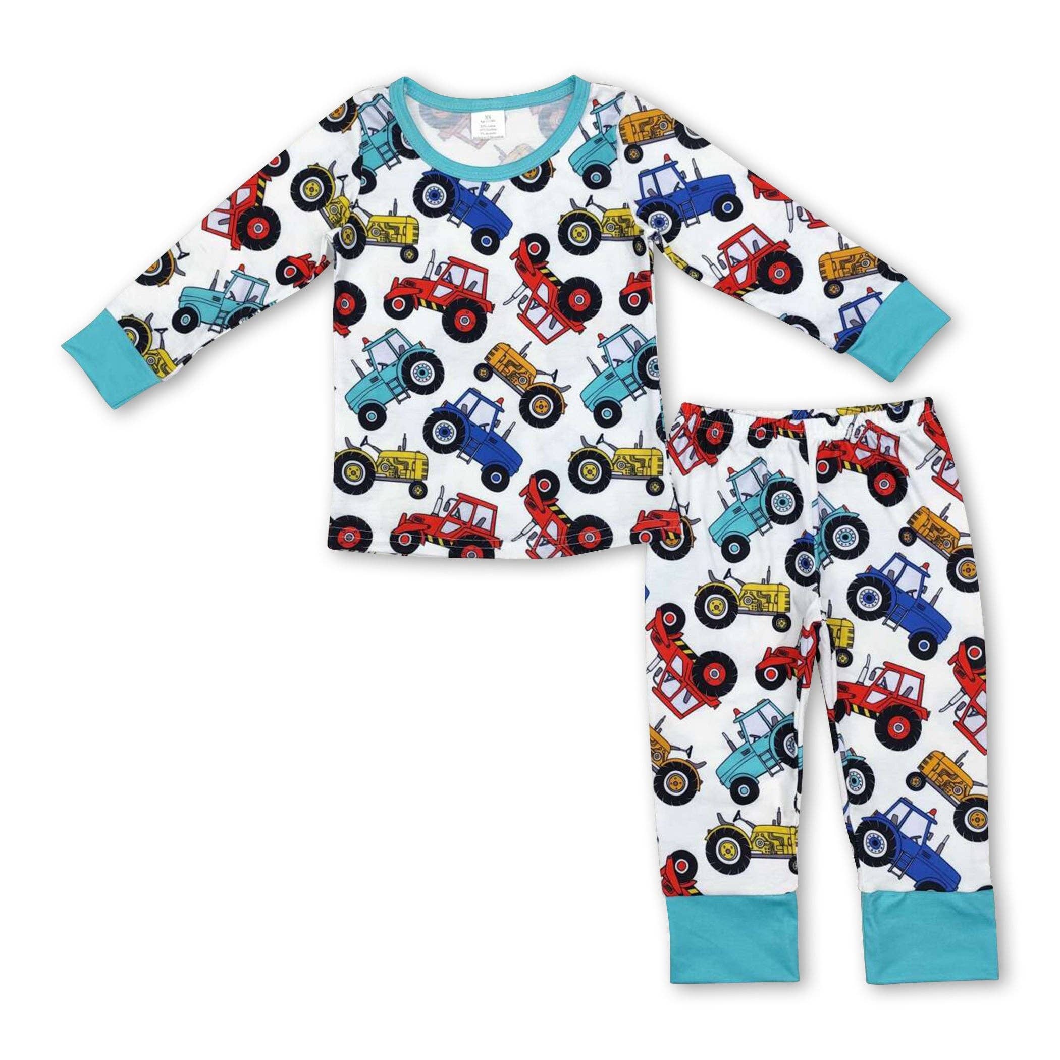 Yawoo Garments - Wholesale Sleepwear Set - Kids - Long sleeves tractor top pants kids boys bamboo pajamas0