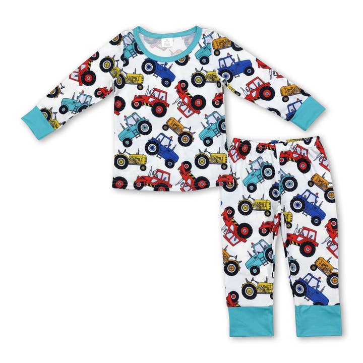 Yawoo Garments - Wholesale Sleepwear Set - Kids - Long sleeves tractor top pants kids boys bamboo pajamas