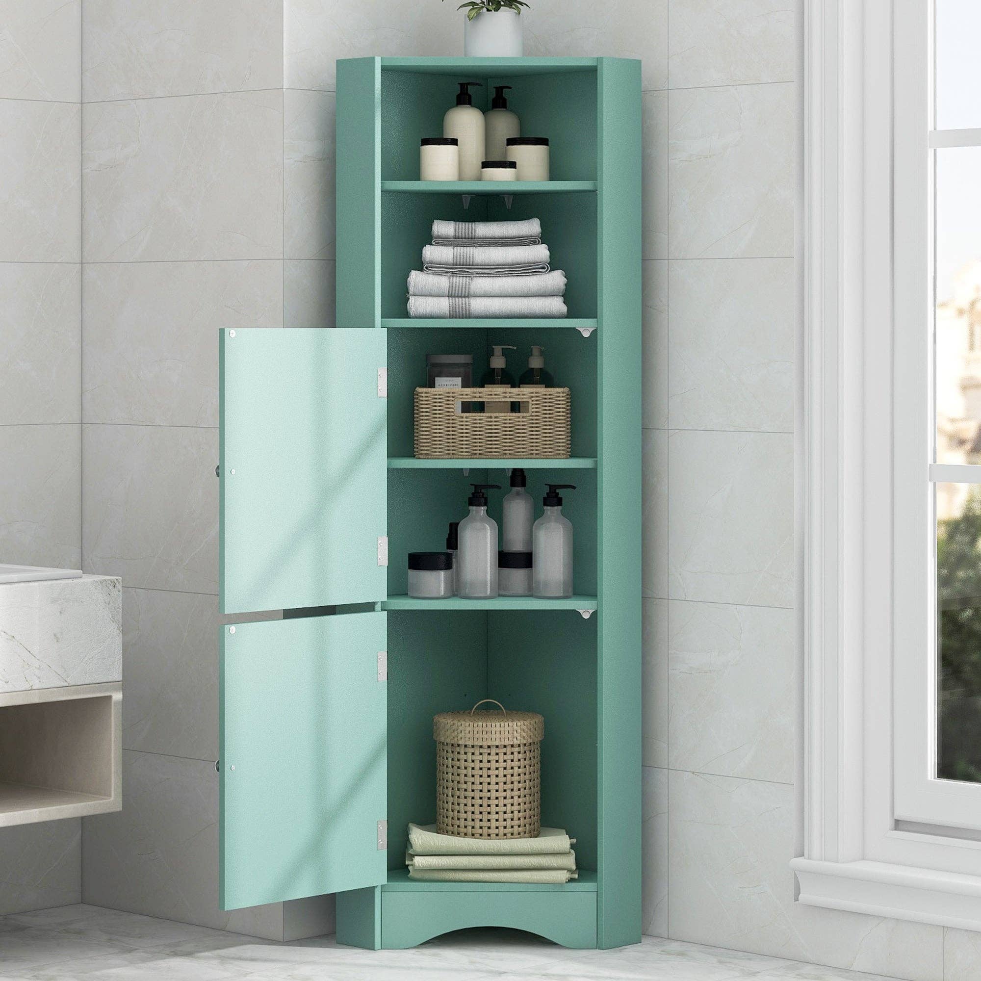 Orange County Decor - Wholesale Cabinet - Tall Bathroom Corner Cabinet, Freestanding Storage Cabinet With Doors And Adjustable Shelves, Mdf Board, Green Green Mdf0