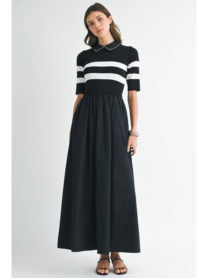 BLACK IVORY NWT0017 Striped Contrast Midi Dress for wholesale on Faire5