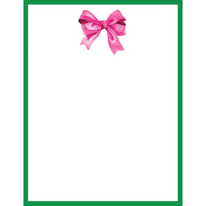 In Stock 4.25x5.5 Pink Bow Notepad for wholesale by WH Hostess Social Stationery