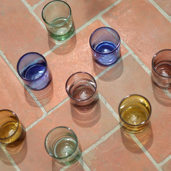 LUZ Collection - Wholesale Cocktail/Liquor Glass - Hand Blown Wine or Cocktail Glass Tumbler - Medium, 4 Colors