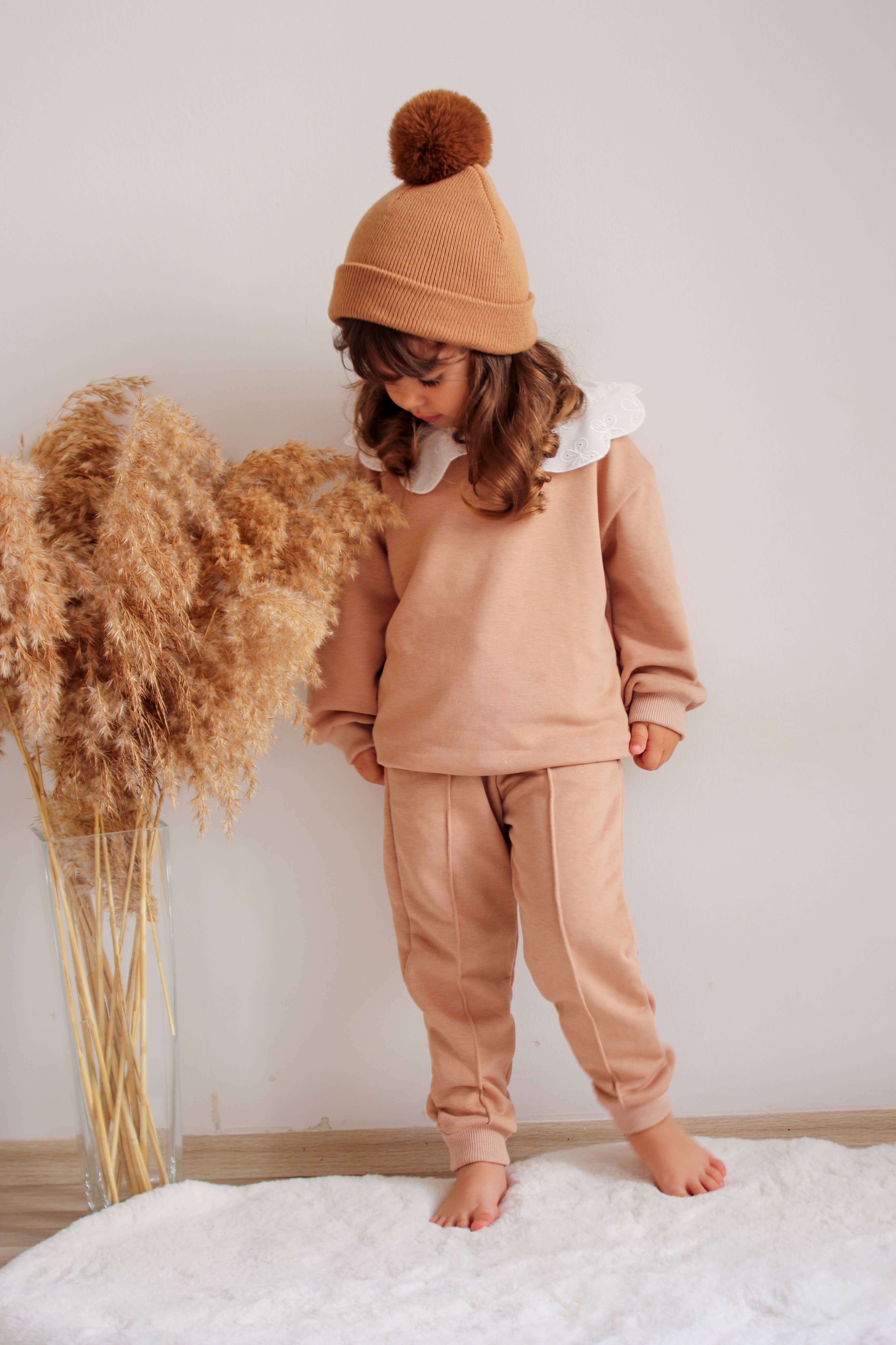 Single Pom Pom Baby/Kid's Brown Beanie Hat 0-8 Years for wholesale on Faire10