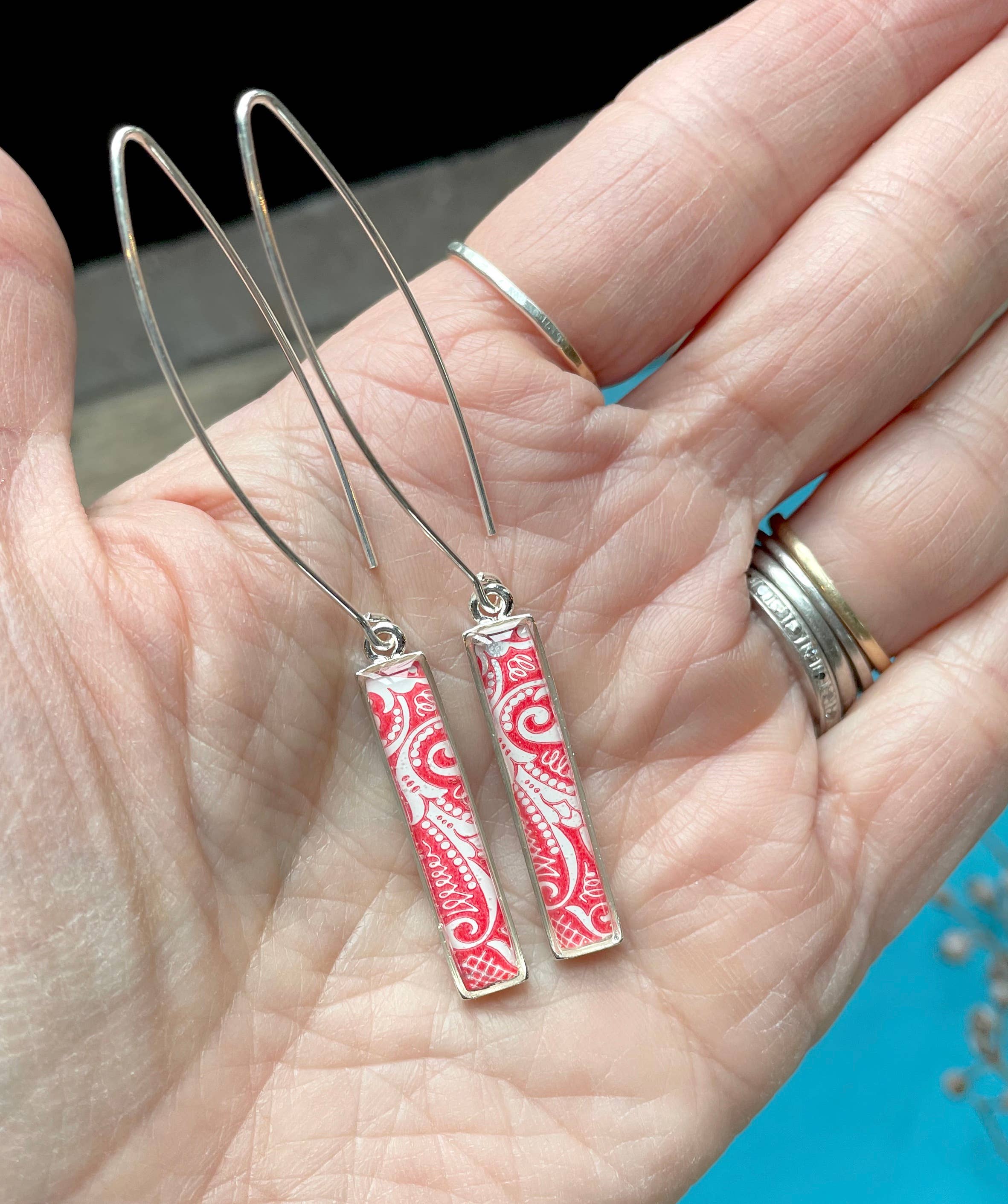 joeyfivecents - Wholesale Dangle Earrings - Rectangle Drop Earrings - red deco inspired, minimalist2