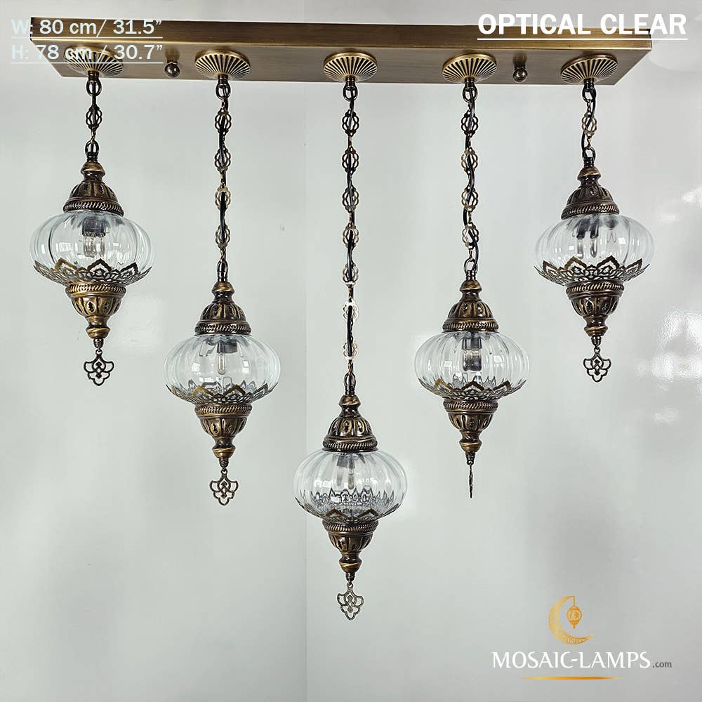Mosaic Lamps - Wholesale Chandelier/Hanging Light - 5 Clear Cracked Globe Bar Chandelier11