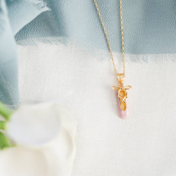 Cherished Moments - Wholesale Kids Necklace - Kids - Girls 14K Gold-Plated Pink Ballet Slipper Necklace for Kids1