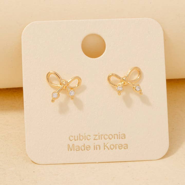Anarchy Street - Wholesale Stud/Post Earrings - Gold Dipped Cz Wire Bow Stud Earrings