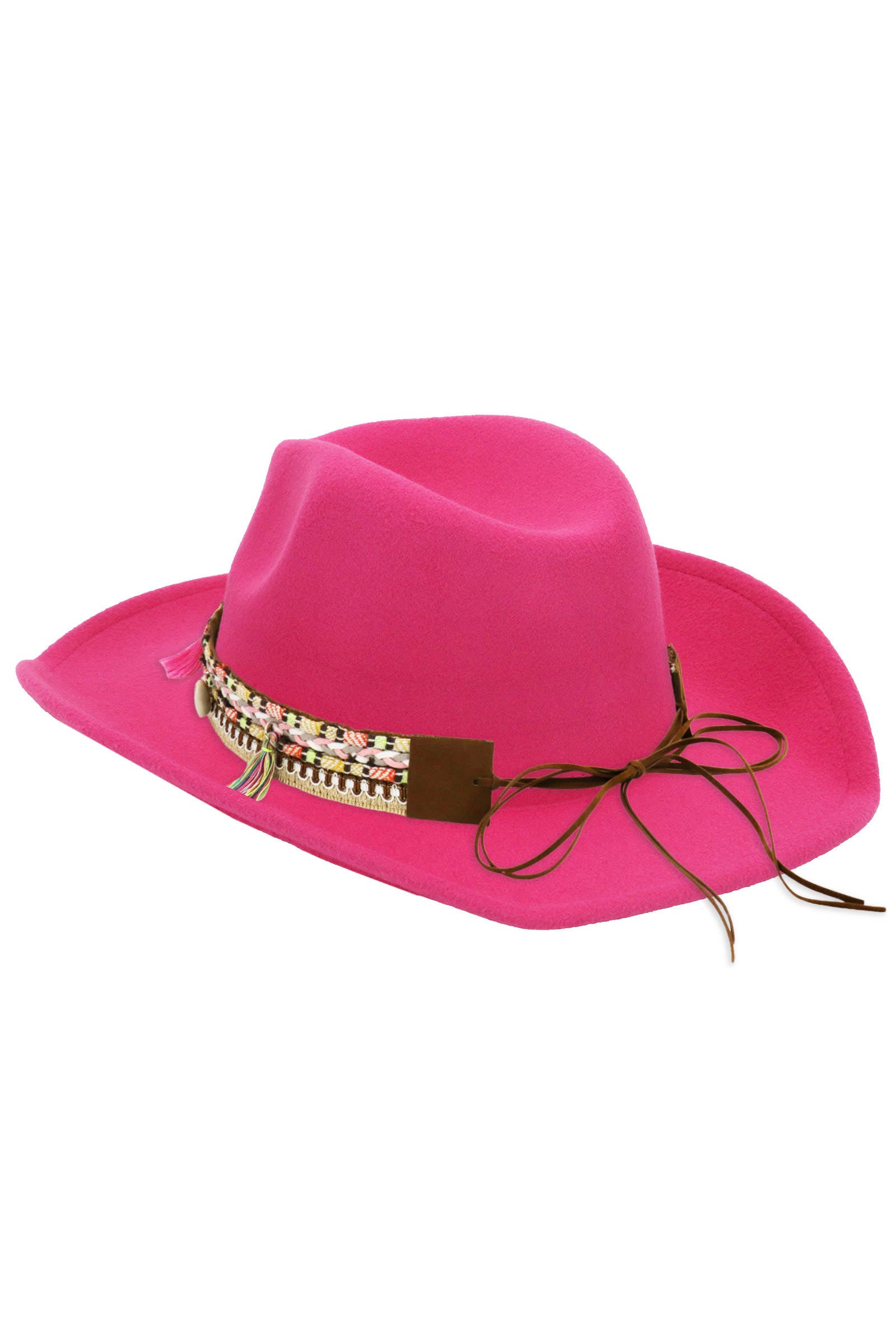 Cap Zone - Venta al por mayor Sombrero cowboy - Unisex - Sombrero vaquero de fieltro sólido con banda de borlas costeras rosas13