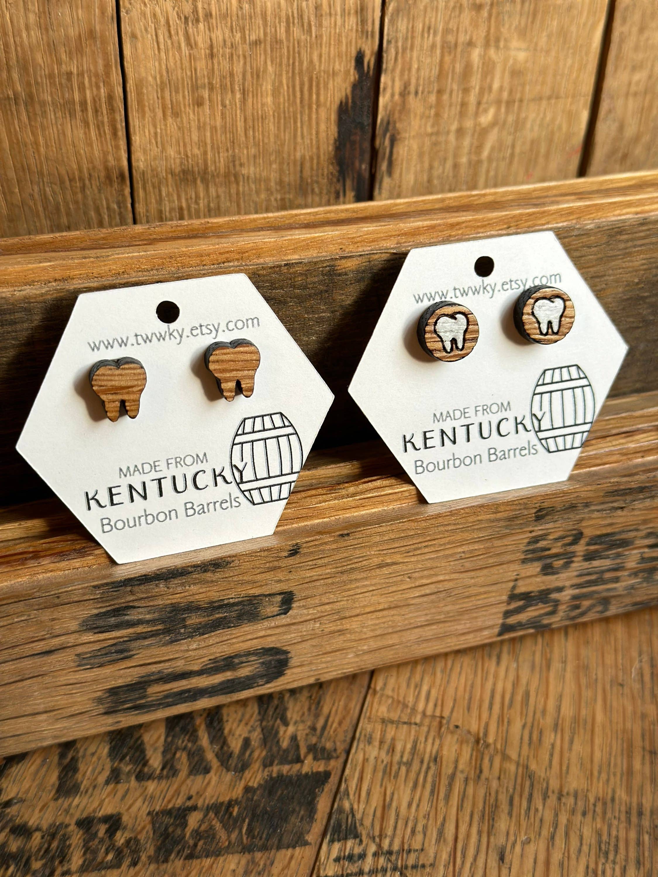 TWWKY – wholesale Stud/post earrings – Reclaimed Kentucky Bourbon Barrel Teeth Stud Earrings0
