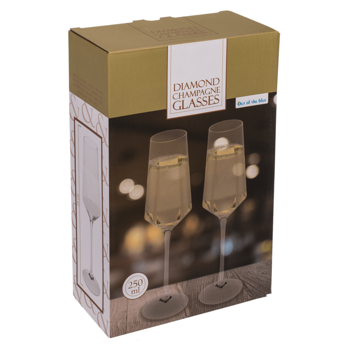 Out of the blue KG – wholesale Champagneglas – Champagneglas Diamond, cirka 25,5 cm, 250 ml, 2-pack i presentask2