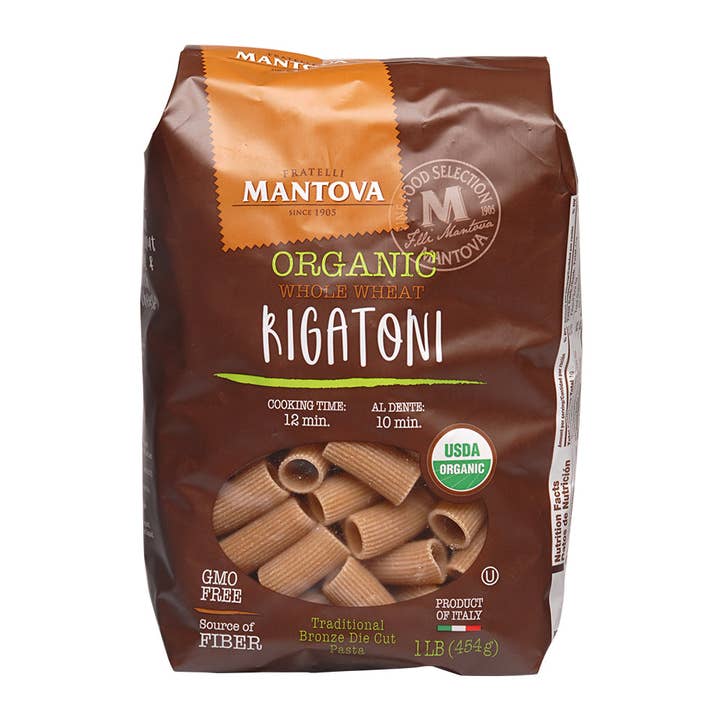 Mantova Organic Whole Wheat Rigatoni Pasta, 1 lb. for wholesale by Fine Italian Food