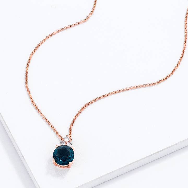 JGoodin - Wholesale Pendant/charm necklace - Simple Rose Gold Plated 9mm Blue Green CZ Pendant1