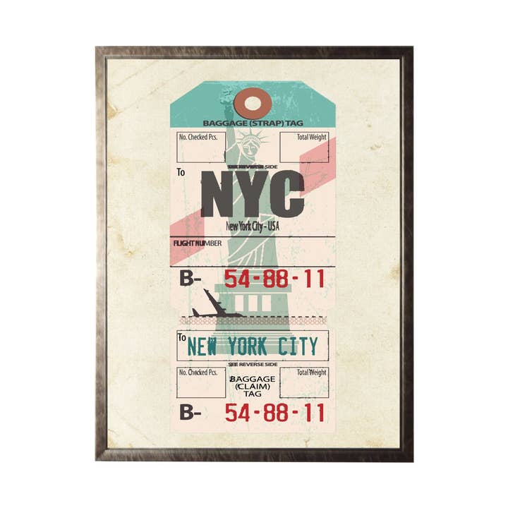 New York City Travel Ticket On Distressed Background for wholesale by Antique Curiosities Inc