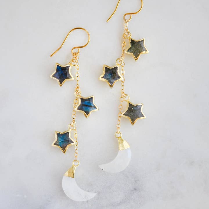 Måne- och stjärnlabradorit månstensörhängen för wholesale av GEMNIA