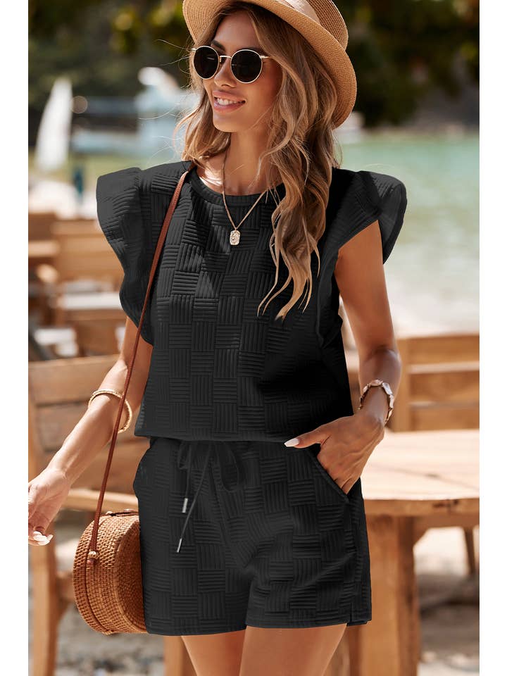 Little Daisy Closet - Wholesale Lounge Set - Women's - LDC Ruffled Sleeve Tee and Drawstring Shorts Set4