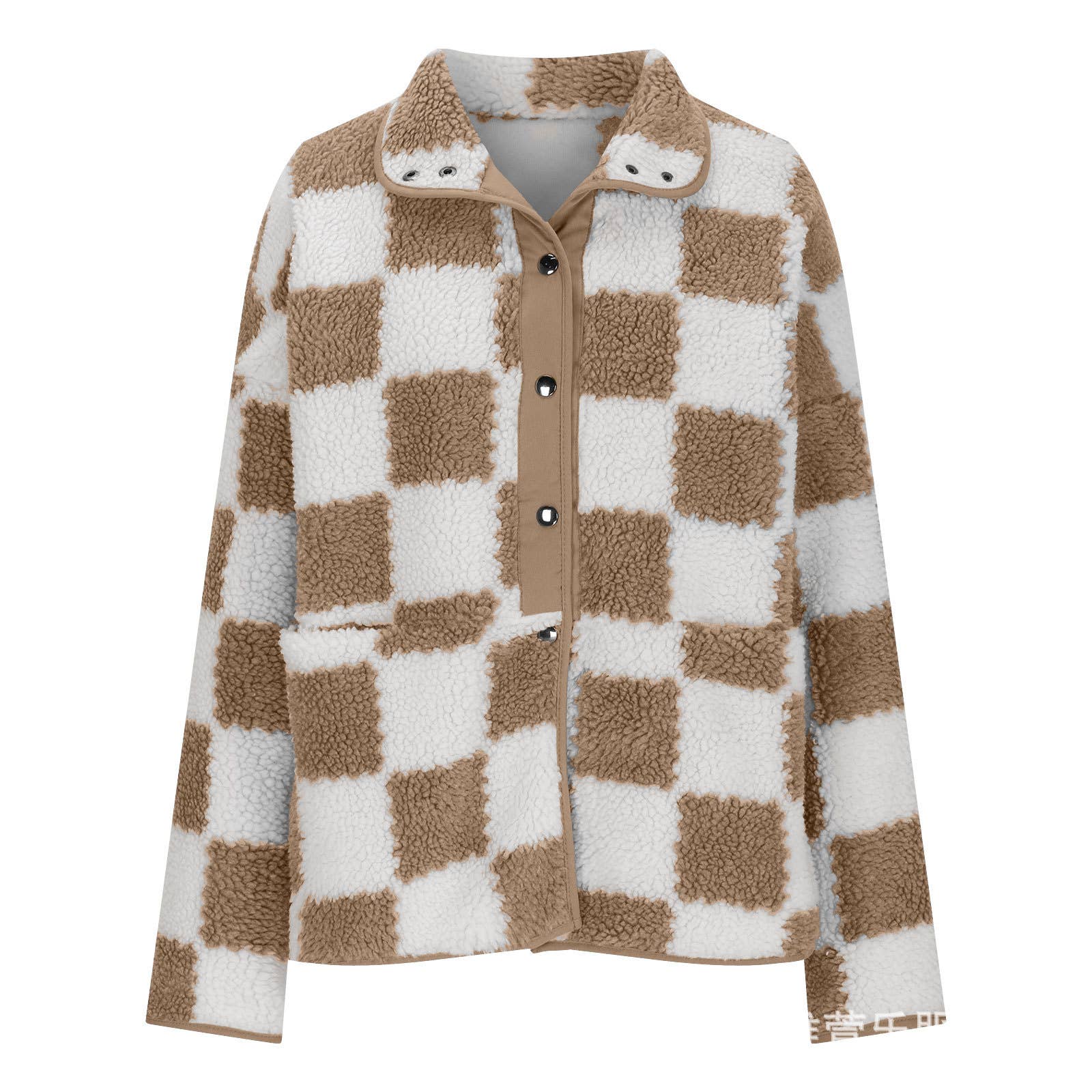 Rosa Clothing - Wholesale Jacket - Women's - Checkered fleece snap buttoned relaxed jacket3