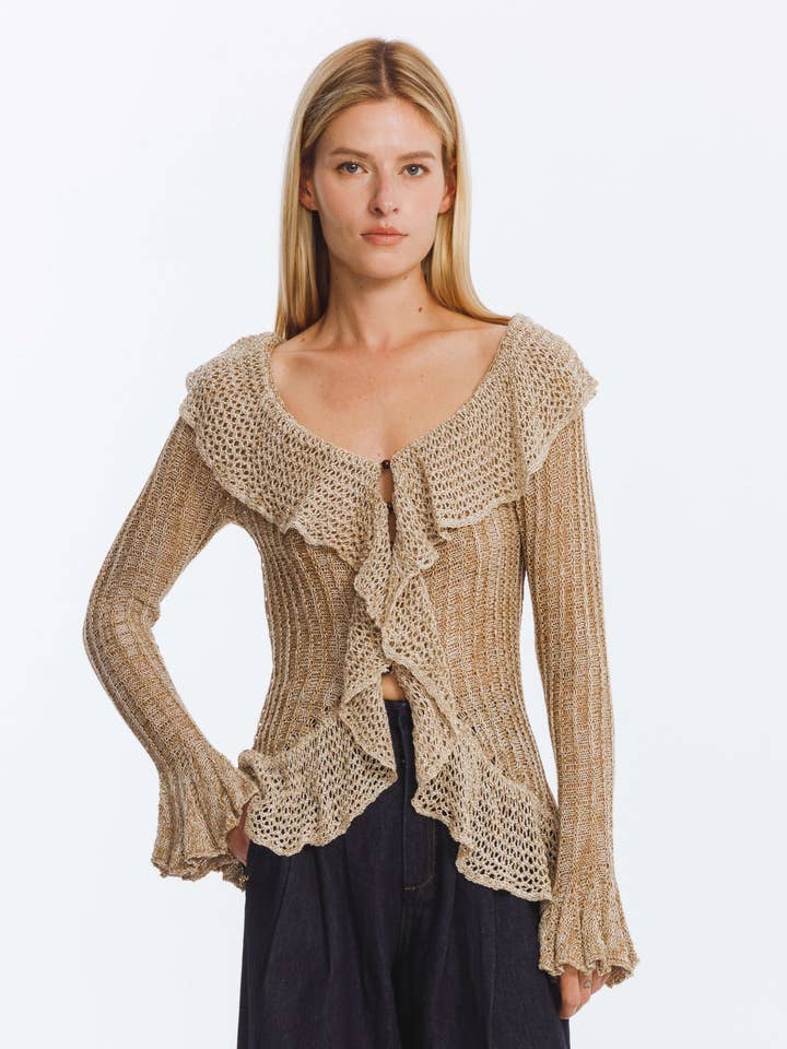 Special Yarn Hollowed Long Sleeves Knit Top for wholesale by CUBIC