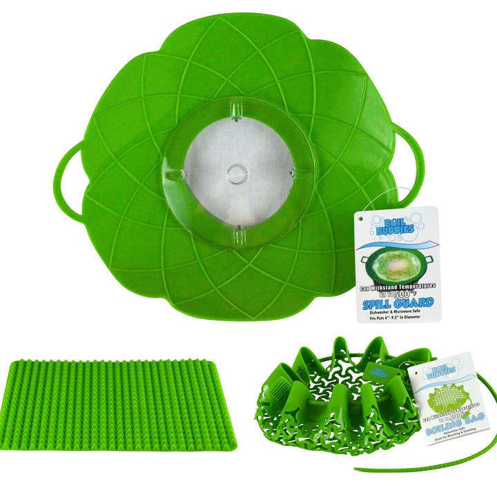 10" siliconen kookset Boil Over Spill Guard Mesh, groen voor wholesale door Fairly Odd Brands