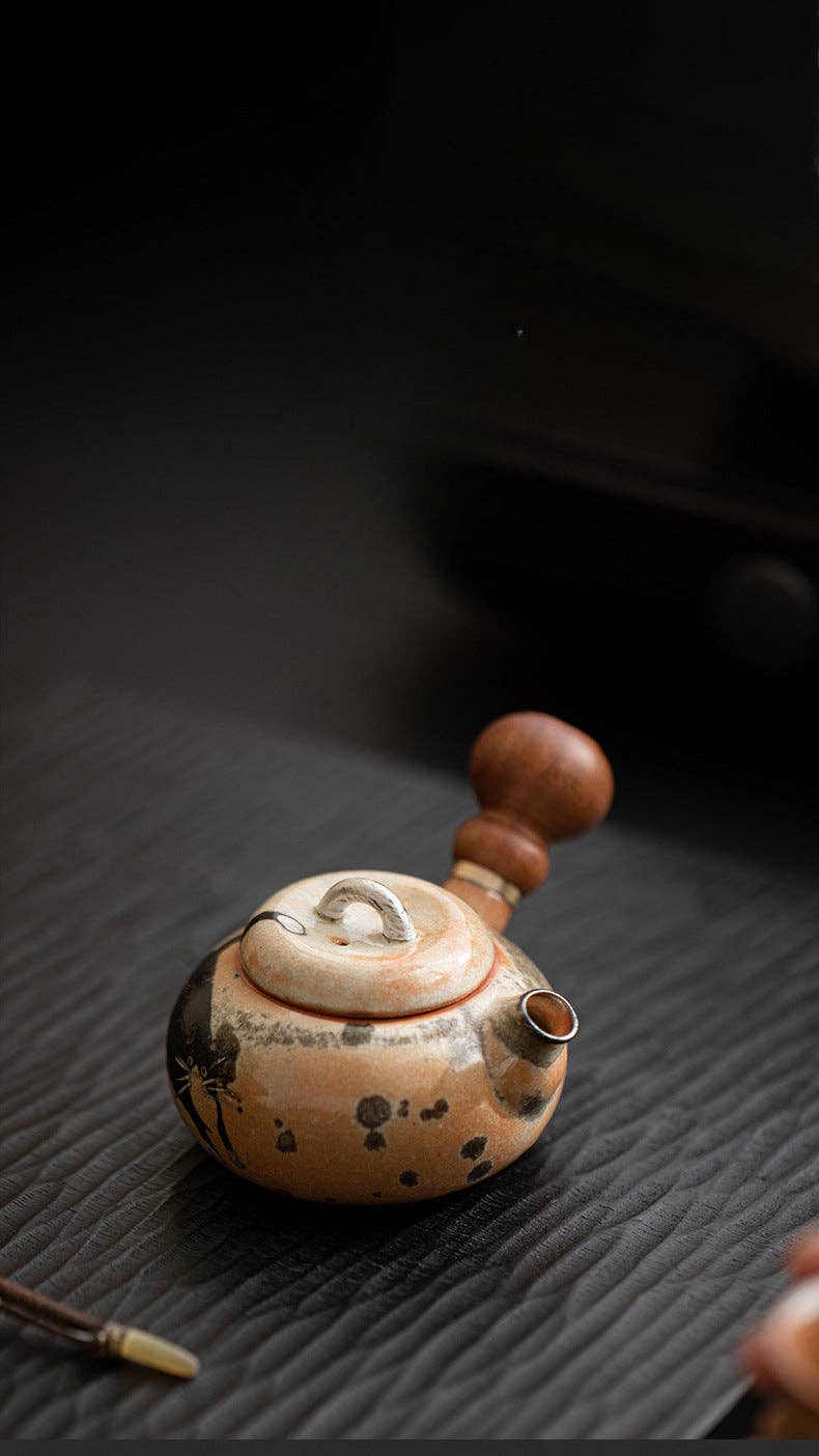 Gohobi （We cover U.S. import duties） - Wholesale Tea Pot - Gohobi Handmade Black Ink Hand-painted Cat Side Handle Teapot 0032