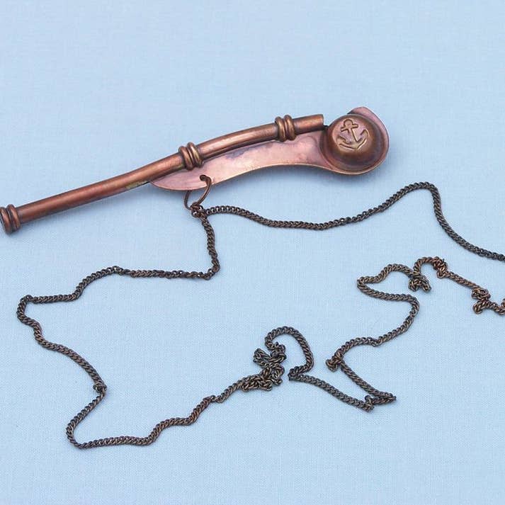 Hampton Nautical - Wholesale Decorative Tabletop Object - Antique Copper Boatswain (Bosun) Whistle 5" w/ Rosewood Box