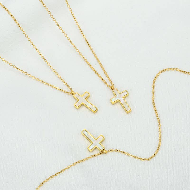 GOLD 18K STAINLESS STEEL TARNISH FREE CROSS NECKLACE | 40NK9485 for wholesale on Faire2