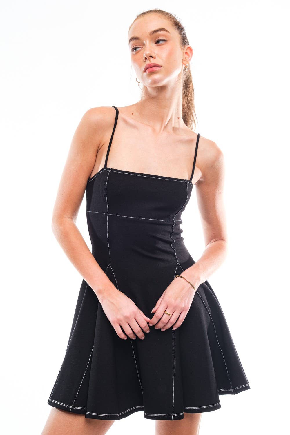 Creamon - Wholesale Dress - Women's - HD1499 Contrast Stitch Flare Cami Mini Dress2