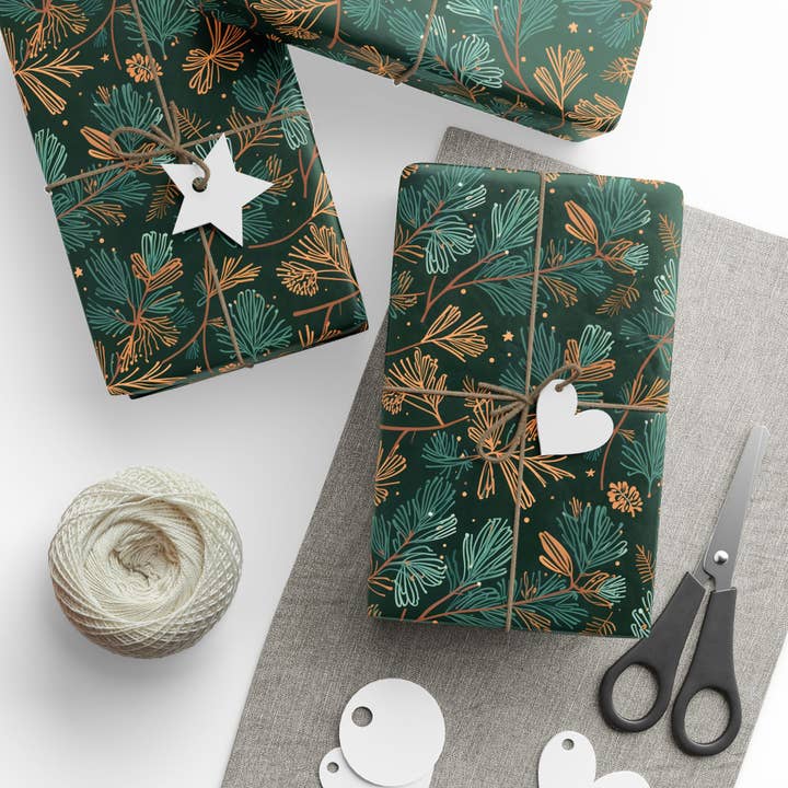 Lokipawz - Wholesale Flat Wrap - Evergreen Whimsy – Forest Pine Holiday Wrapping Paper
