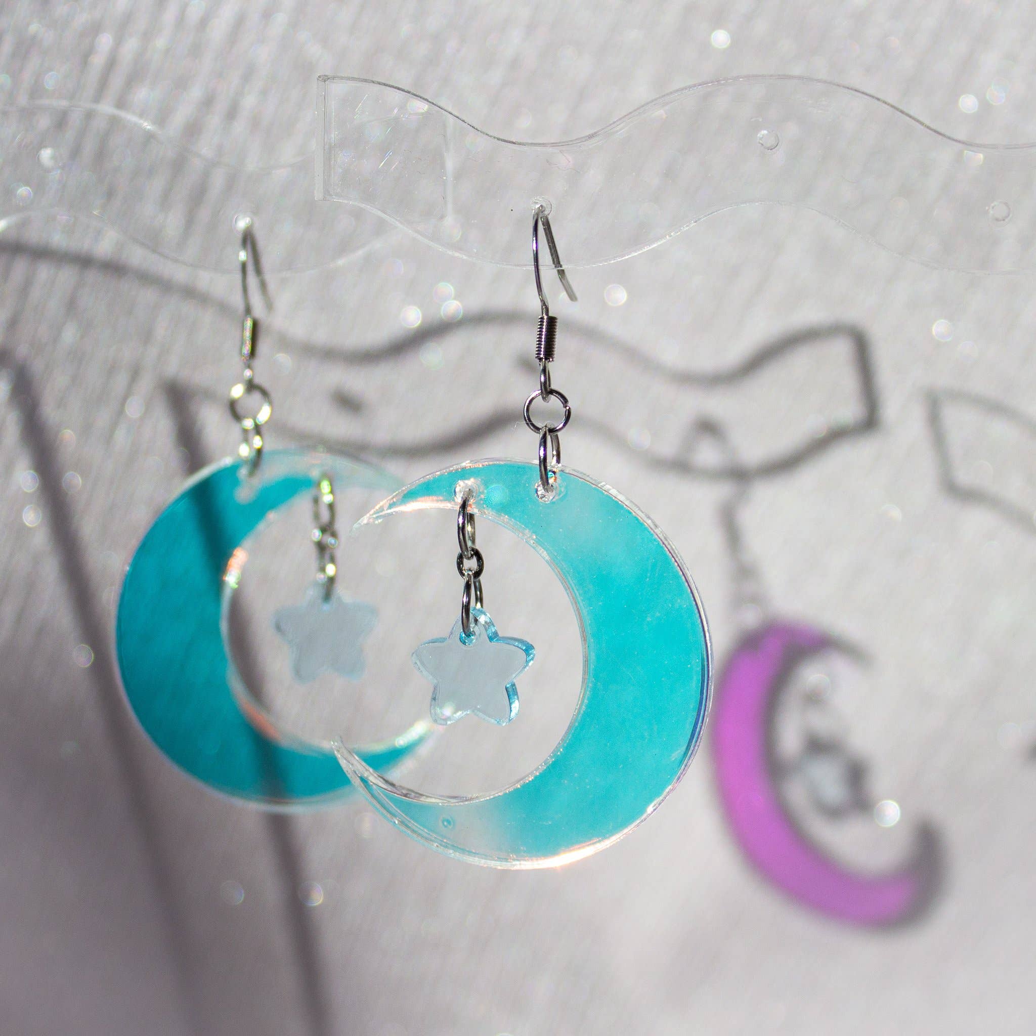 Kitschy - Wholesale Dangle Earrings - Selene Star Drop Moon Earrings Laser Cut Acrylic1