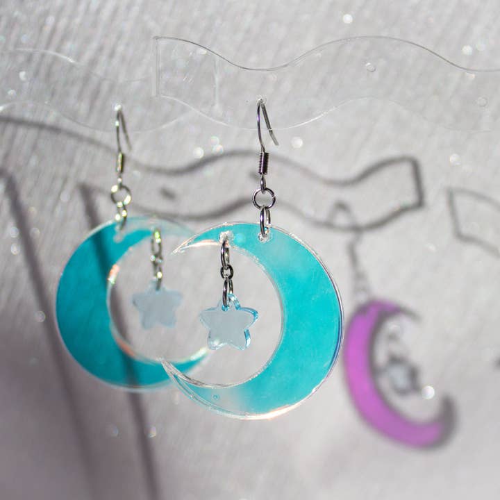 Kitschy - Wholesale Dangle Earrings - Selene Star Drop Moon Earrings Laser Cut Acrylic1