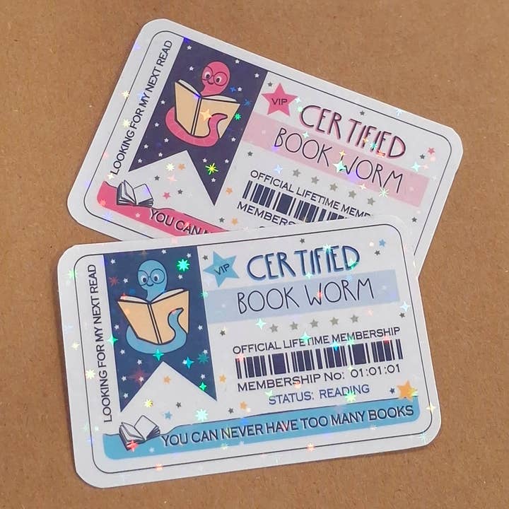 Certified Bookworm Membership Card - Bookish Holographic Sticker for wholesale by Little Silverleaf