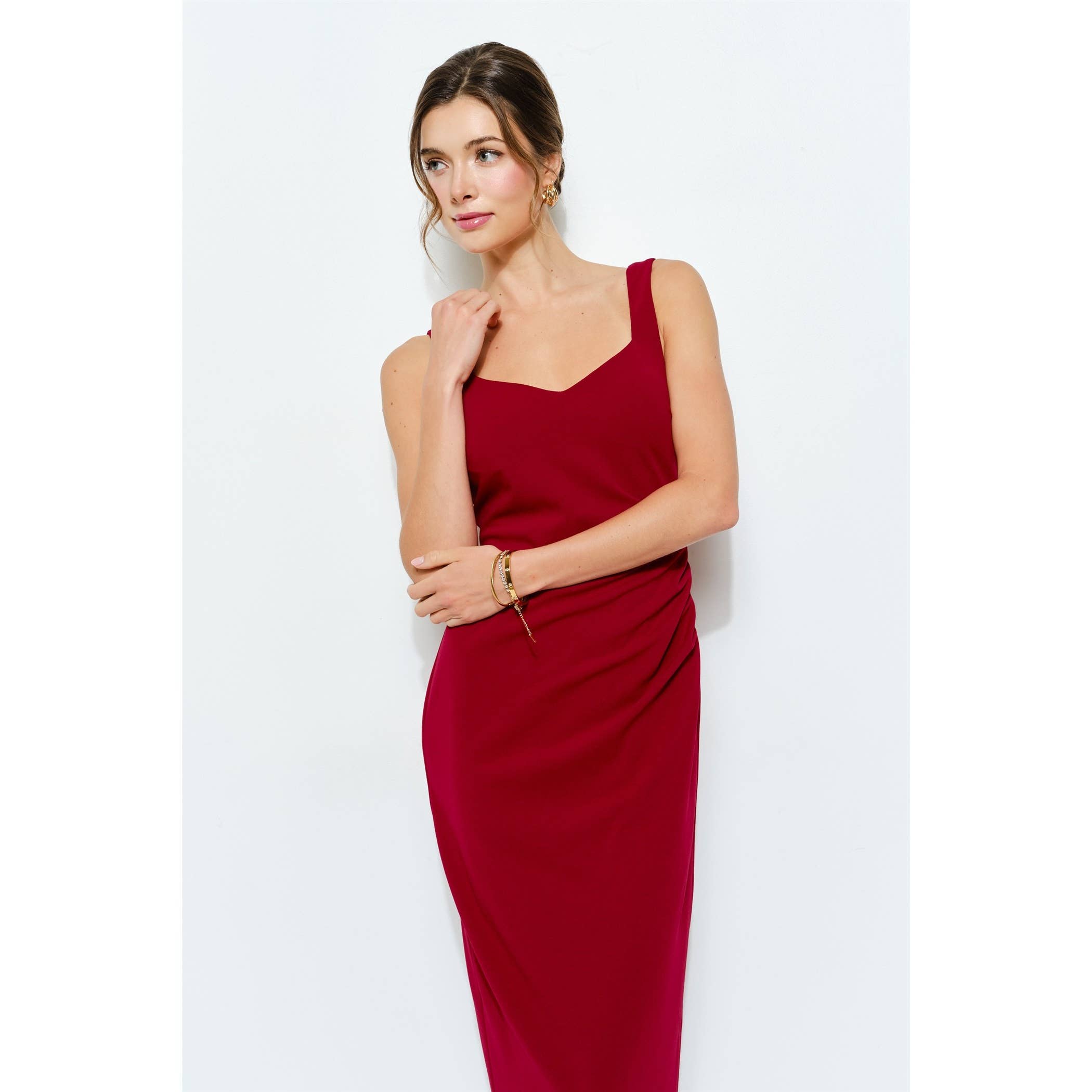INA - Wholesale Dress - Women's - Knit Crepe Bodycon Midi with Princess Neckline4