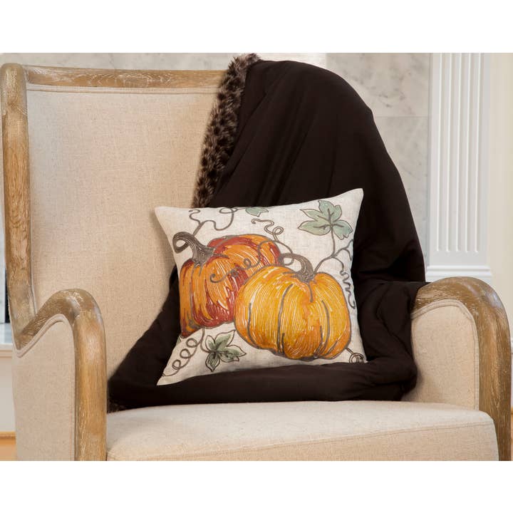 Xia Home Fashions & Manor Luxe - Wholesale Throw/decorative pillow - Rustic Pumpkin Crewel Embroidered Fall Pillow, 14 by 14-Inch2