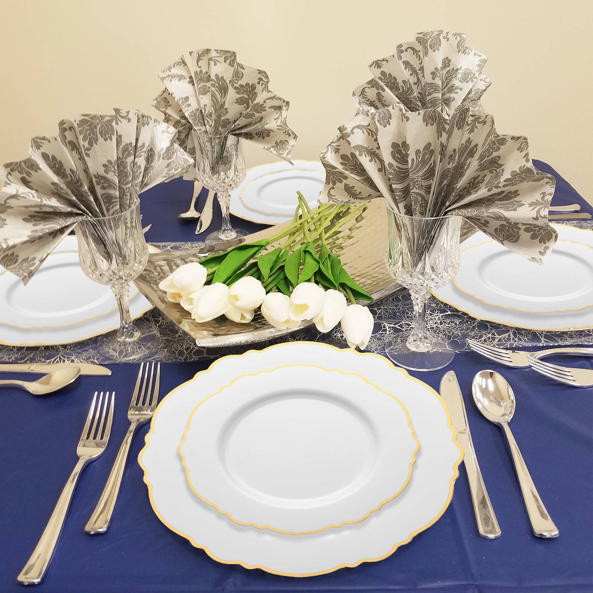 Smarty had a Party - Wholesale Disposable Plate - 10.25" White Gold Rim Round Blossom Dinner Plates - 10 pcs1