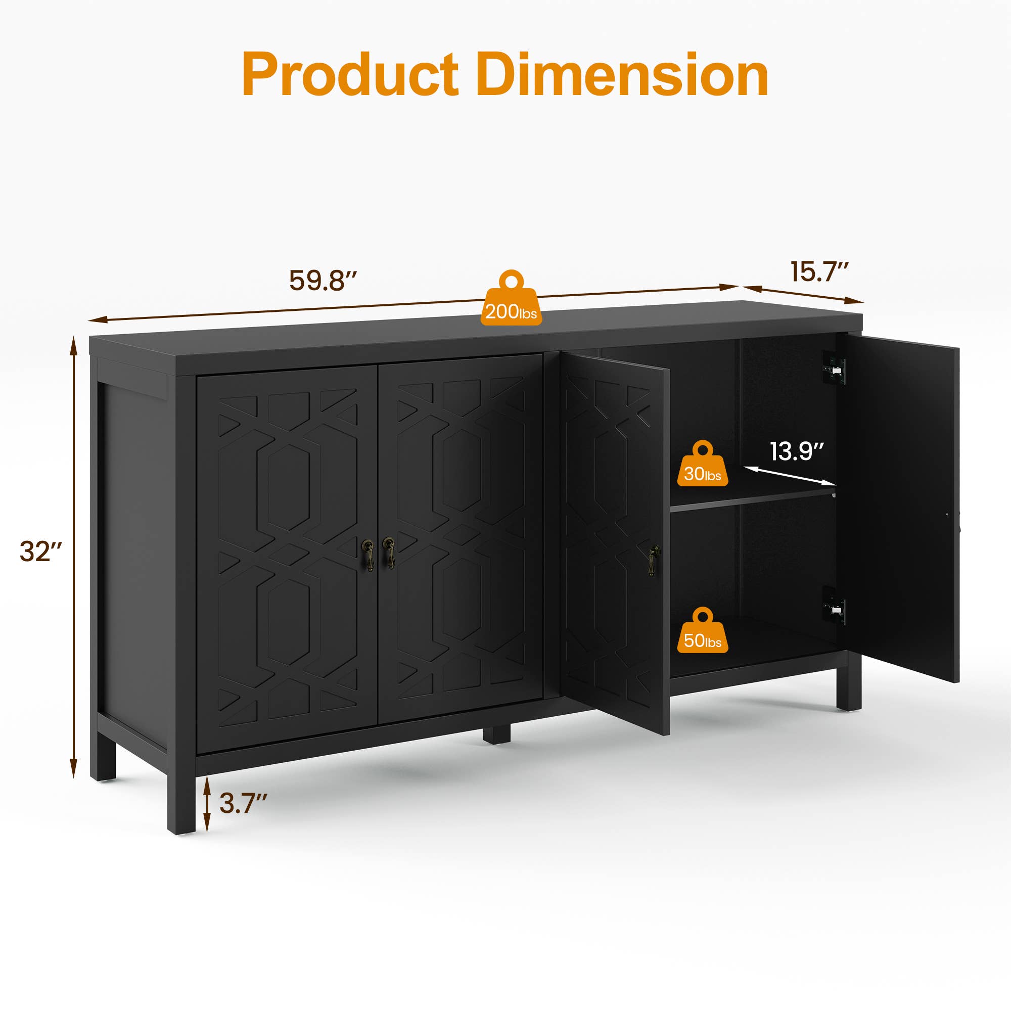 Heynemo - Wholesale Cabinet - Sideboard Buffet Cabinet with Storage, 60'' Storage Cabinet3