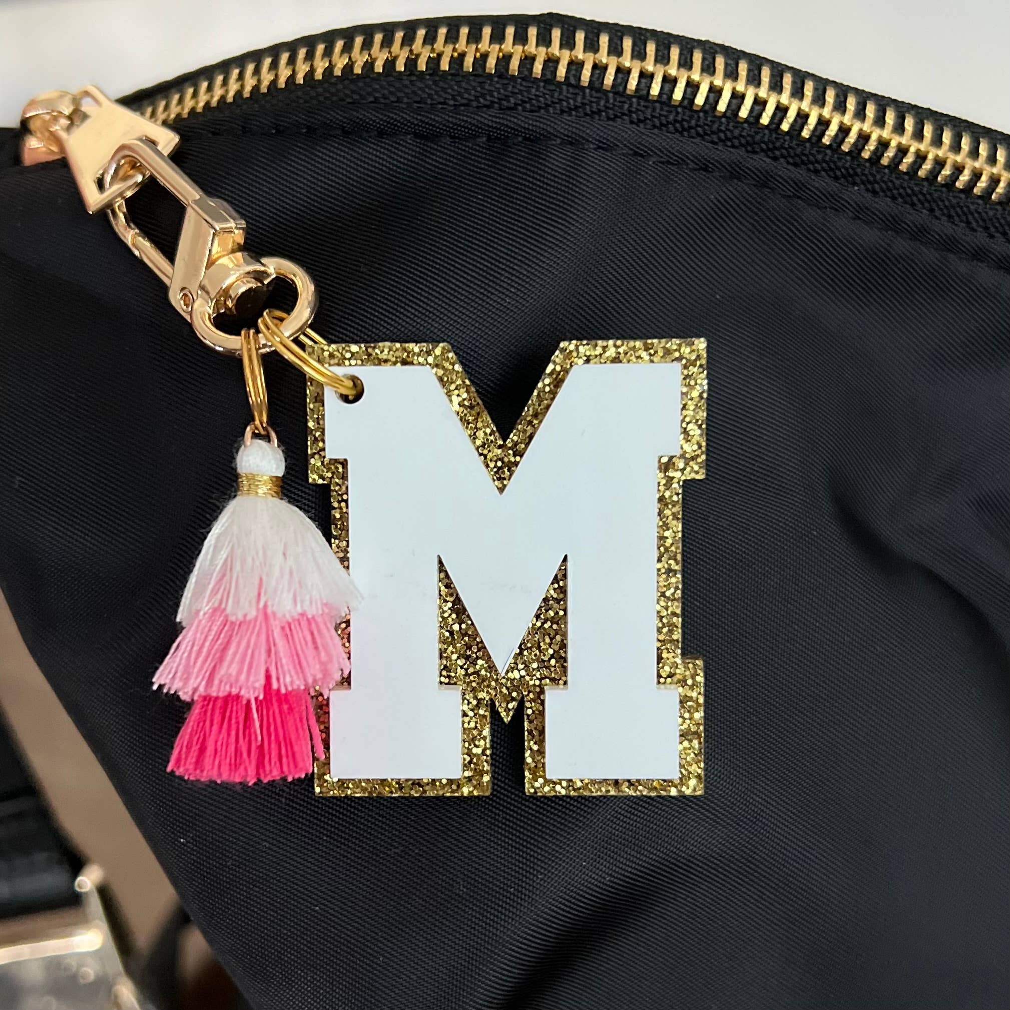 Palmy Pineapple - Wholesale Keychain - Women's - Varsity Letter Zipper Pull Keychain Bag Charms w/ Tassels3