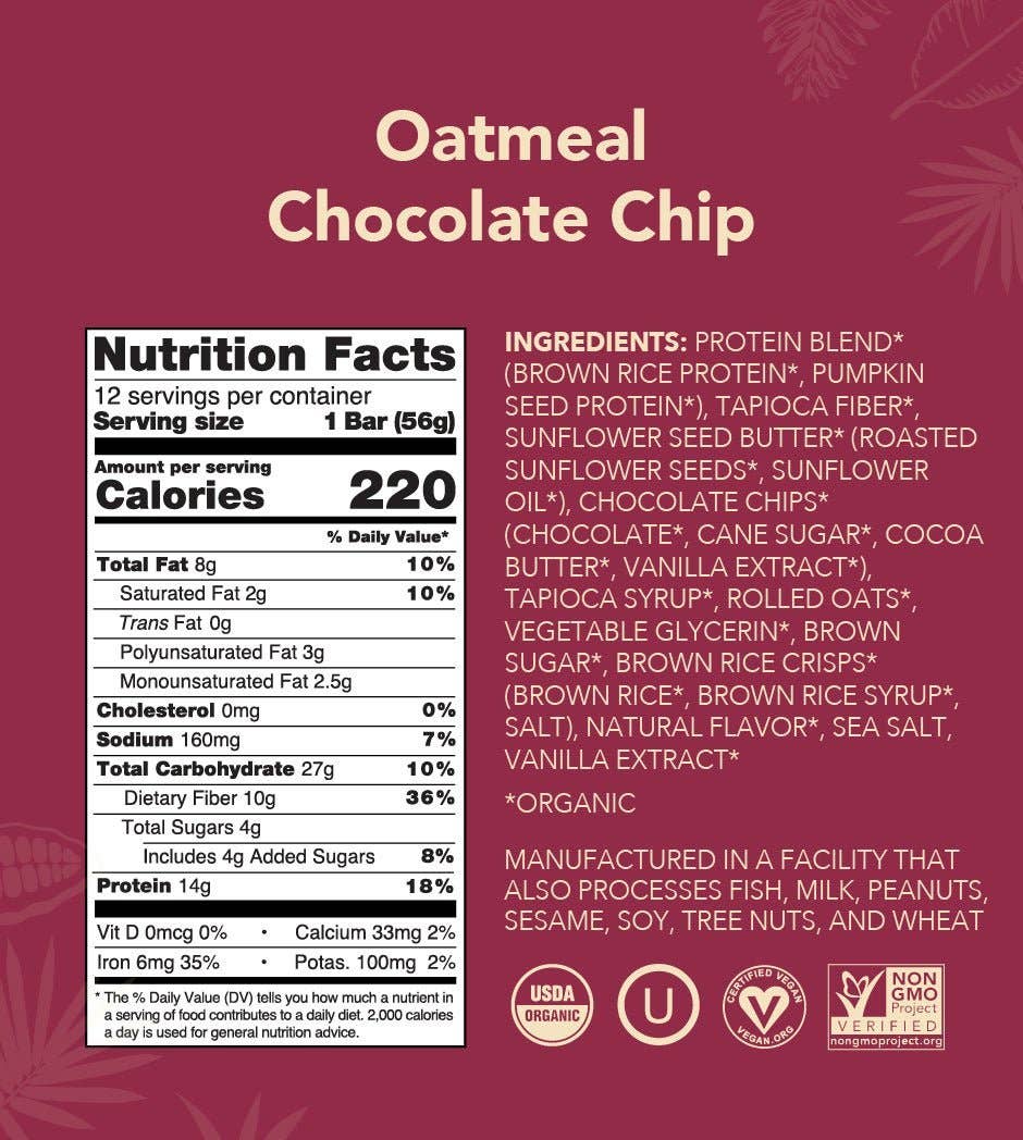 Aloha - Wholesale Snack Bar - Oatmeal Chocolate Chip Protein Bar2