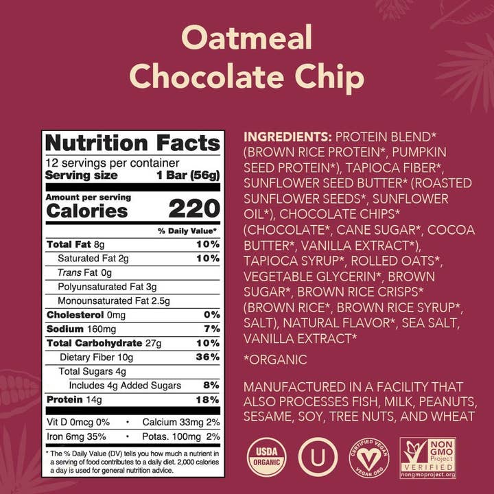 Aloha - Wholesale Snack Bar - Oatmeal Chocolate Chip Protein Bar2