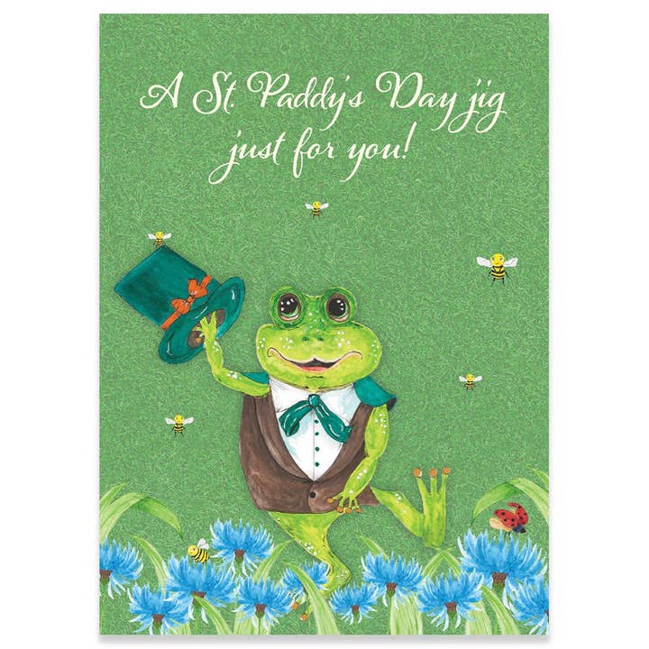 ST PADDY'S FROG ST. PATRICK'S DAY GREETING CARD 4.5 x 6.25" for wholesale by Calypso Cards LLC