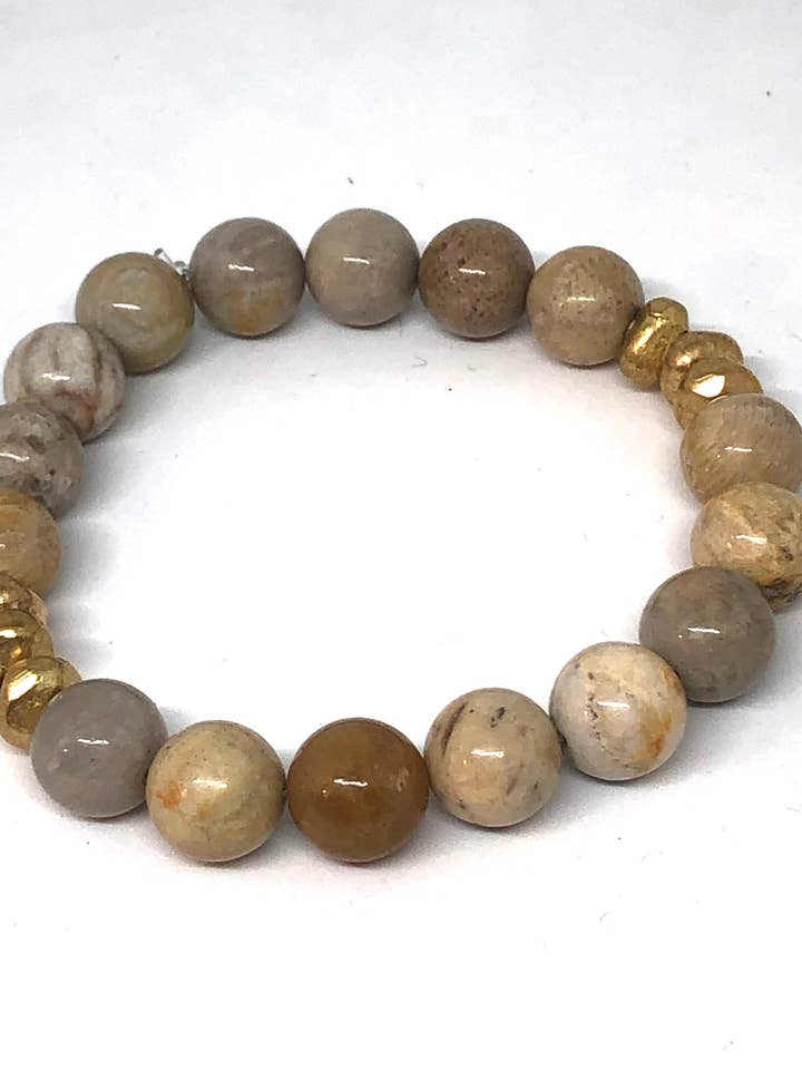Coral Jasper and Gold Accent Layering Bracelet for wholesale by Inspiration Beads