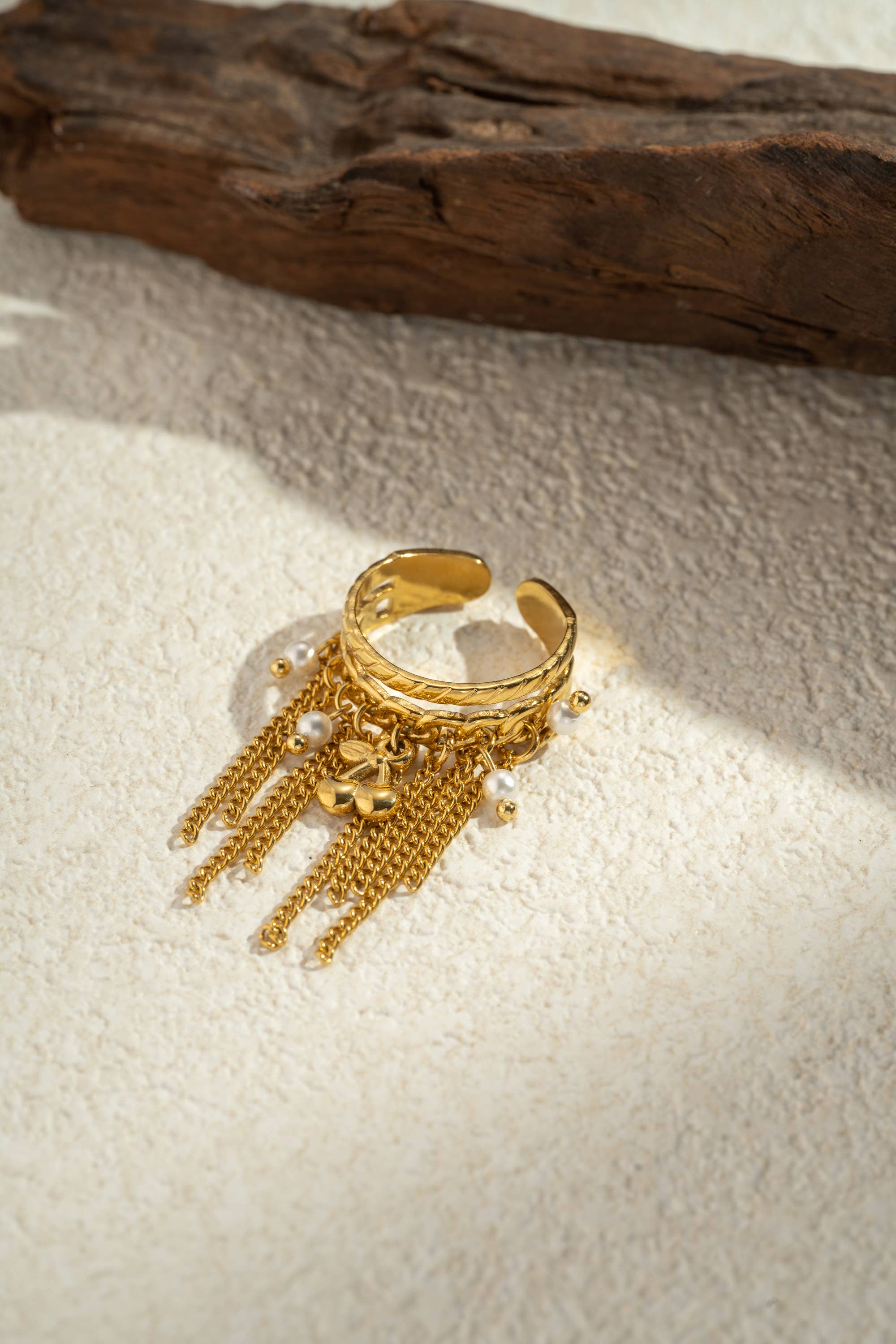 COSMOS - Wholesale Band/Stacked Ring - Adjustable stainless steel ring with cherry and chain1