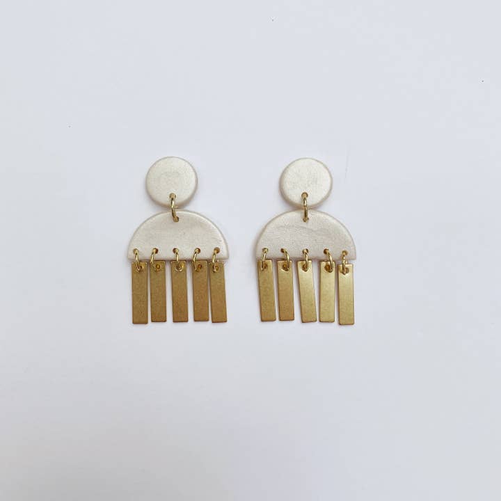 Harper Studs - Pearl with Brass Drops for wholesale by Like Wildflower