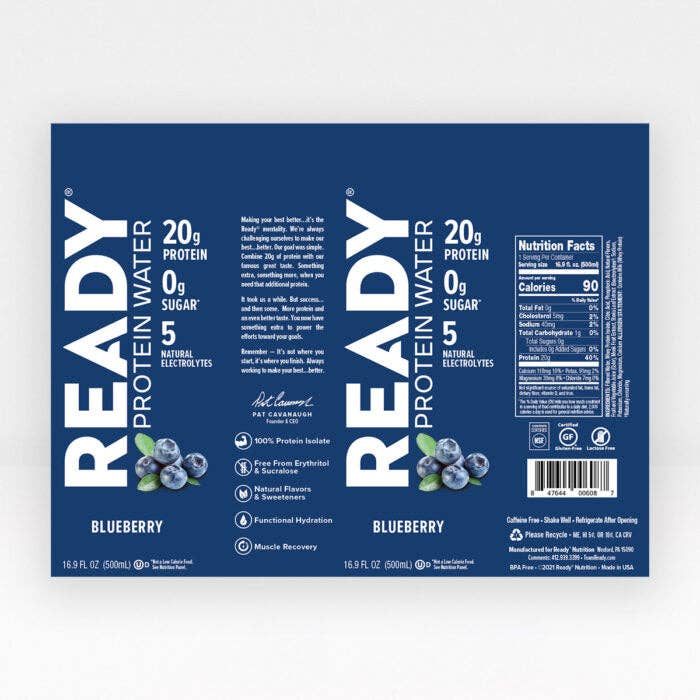 Ready - Wholesale Sports/Energy Drink - Ready® Protein Water - Blueberry (16.9oz, 12 pack)