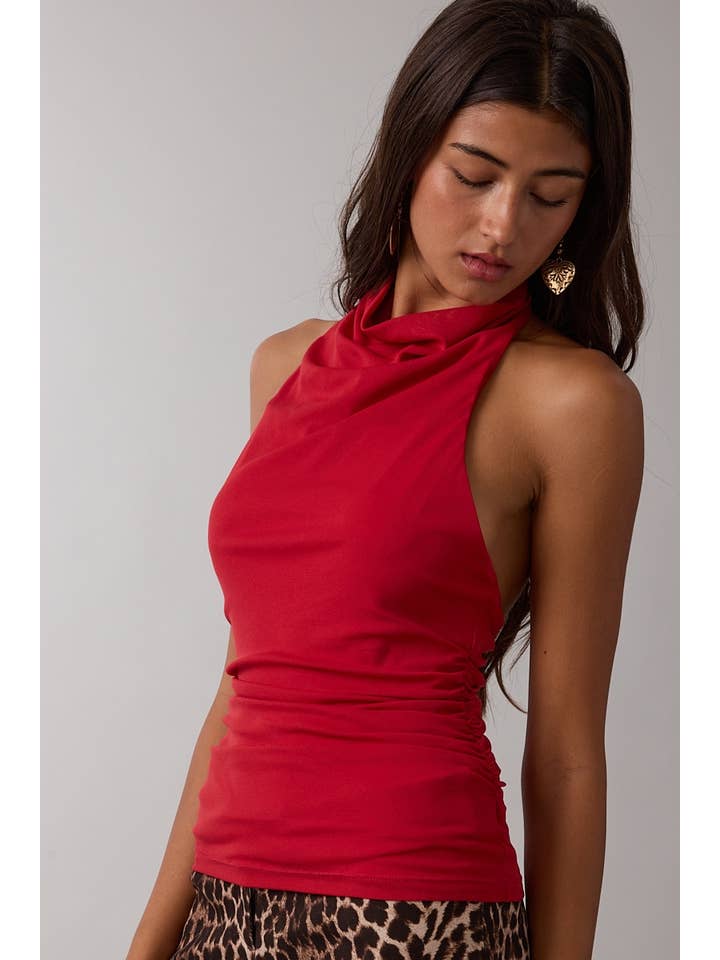 Sky to Moon - Wholesale Tank Top - Women's - NYLON SOLID COLOR COWL NECK OPEN BACK TOP1