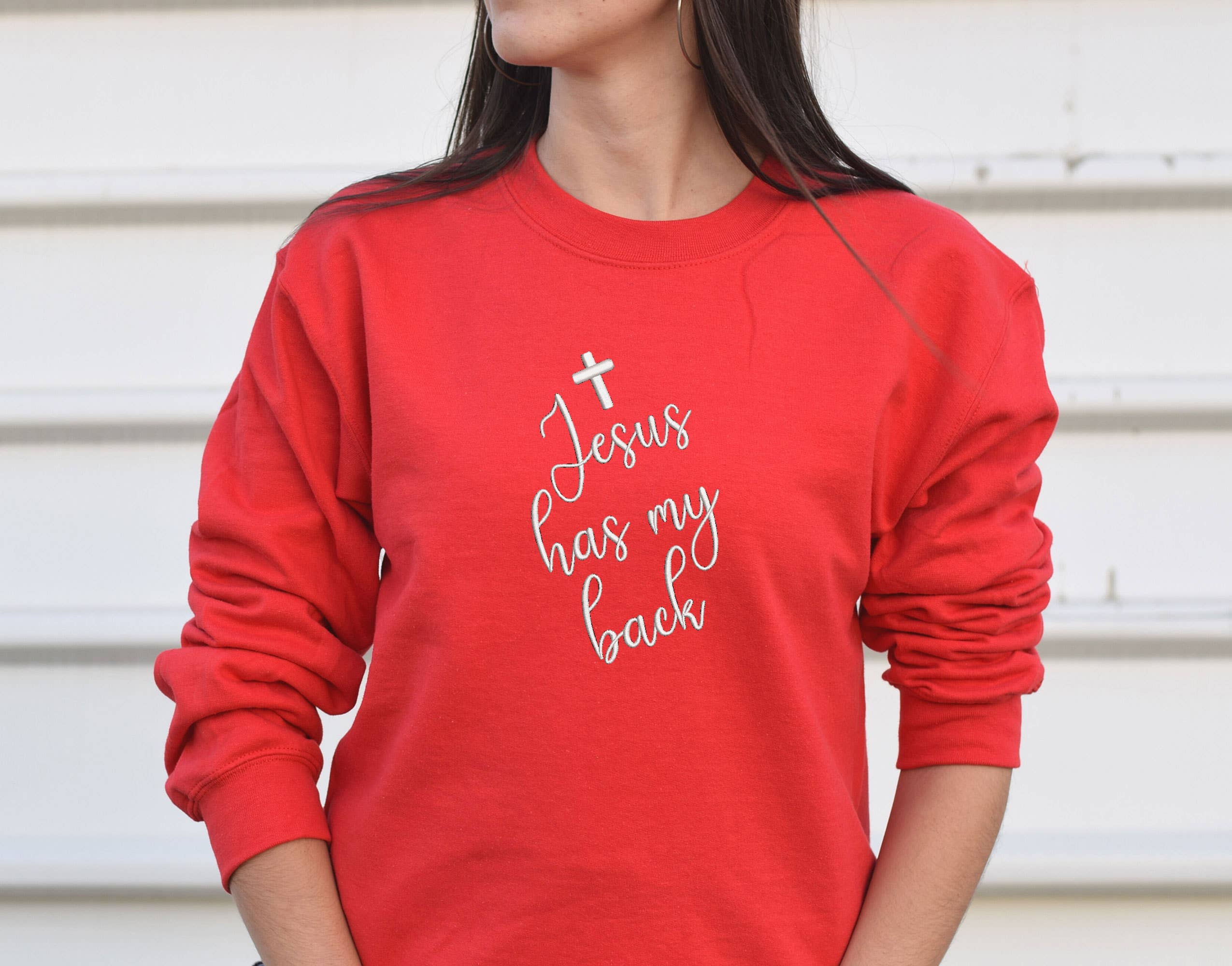 One Nine – Engroshandel Sweatshirt - Dame – Jesus Has My Back Broderi Sweatshirt8