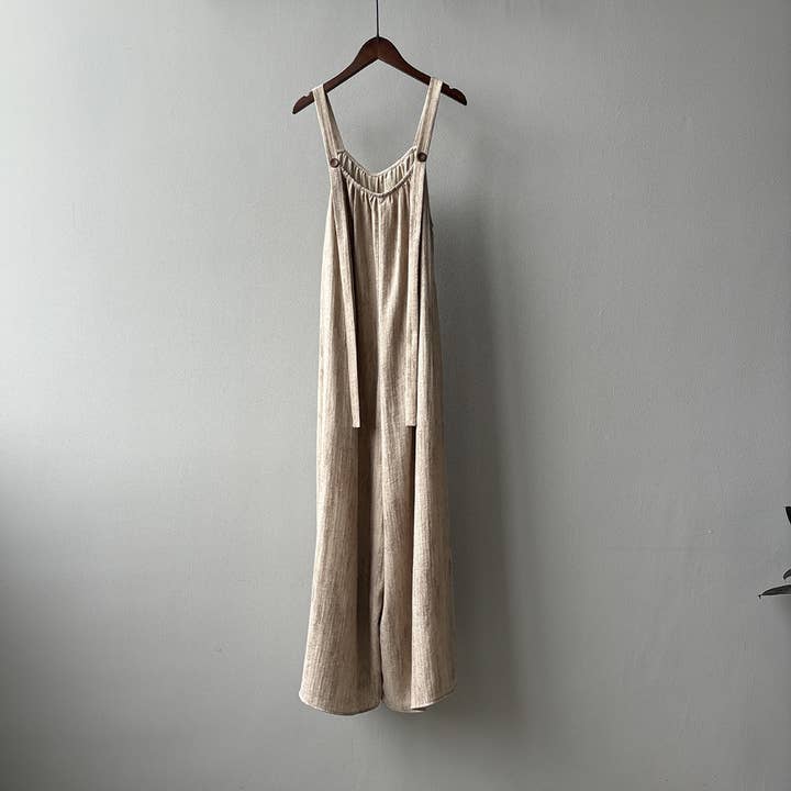 beige Slouchy overalls with 4% linen blend for wholesale on Faire6