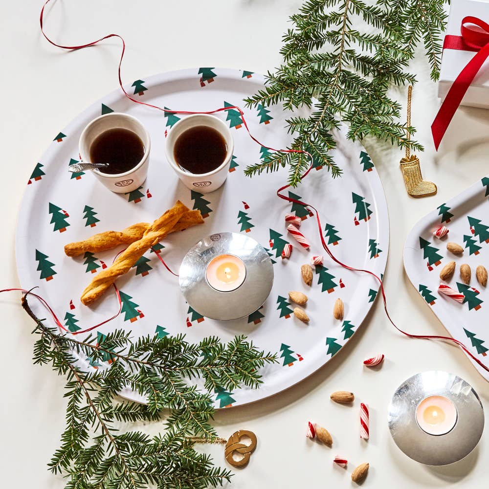 BLU KAT - Wholesale Serving Tray - Christmas Forest Round Serving Tray - 38 cm2
