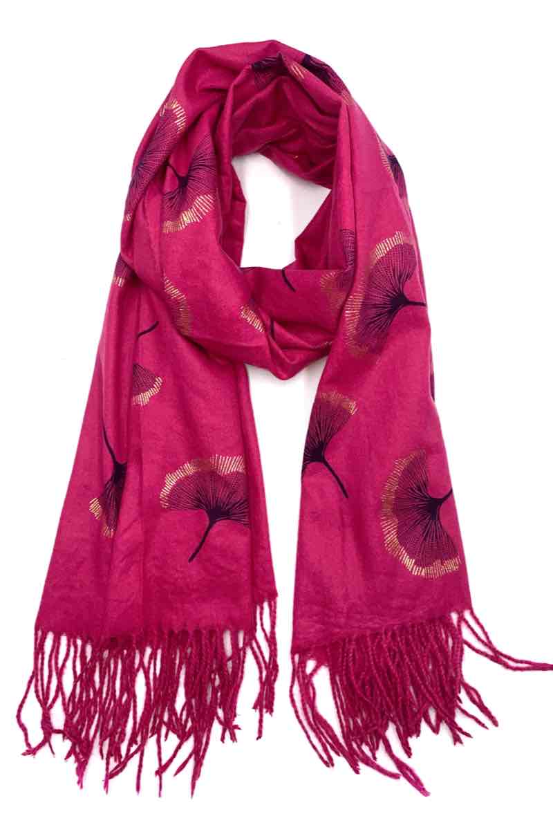 LINETA - Wholesale Scarf - Women's - Gingko Leaf Pattern Soft Scarf24