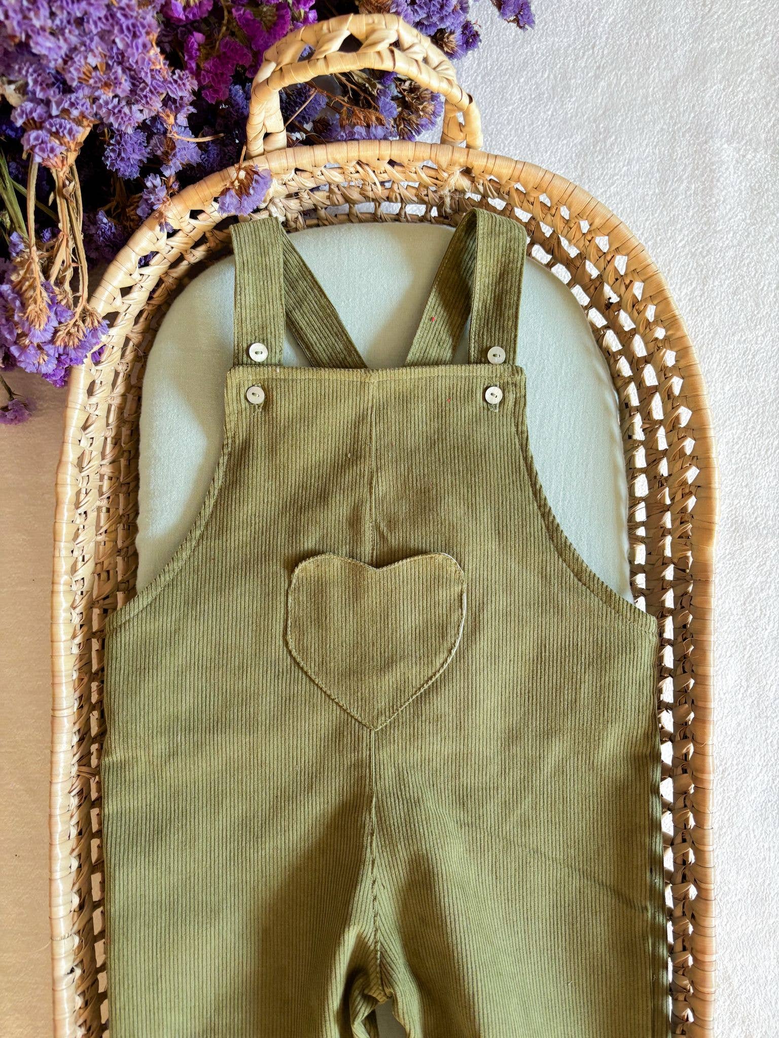 Maria Jasmim Baby & Child - Wholesale Overalls - Baby - Green Corduroy Heart Dungarees1