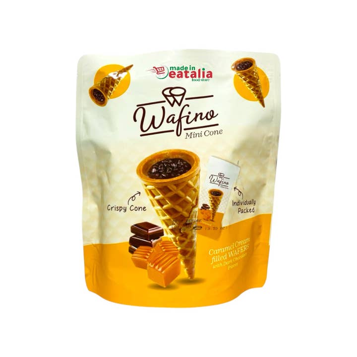 Made in eatalia - Wholesale Chocolate Covered Sweets - Wafino Mini Cone Filled Milk Chocolate And Caramel Cream 3.53oz