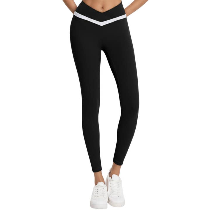 Active by Anna-Kaci - Wholesale Athletic/lounge leggings – Women's - Crossover Waist Colorblock Full Length Leggings with Stretch6